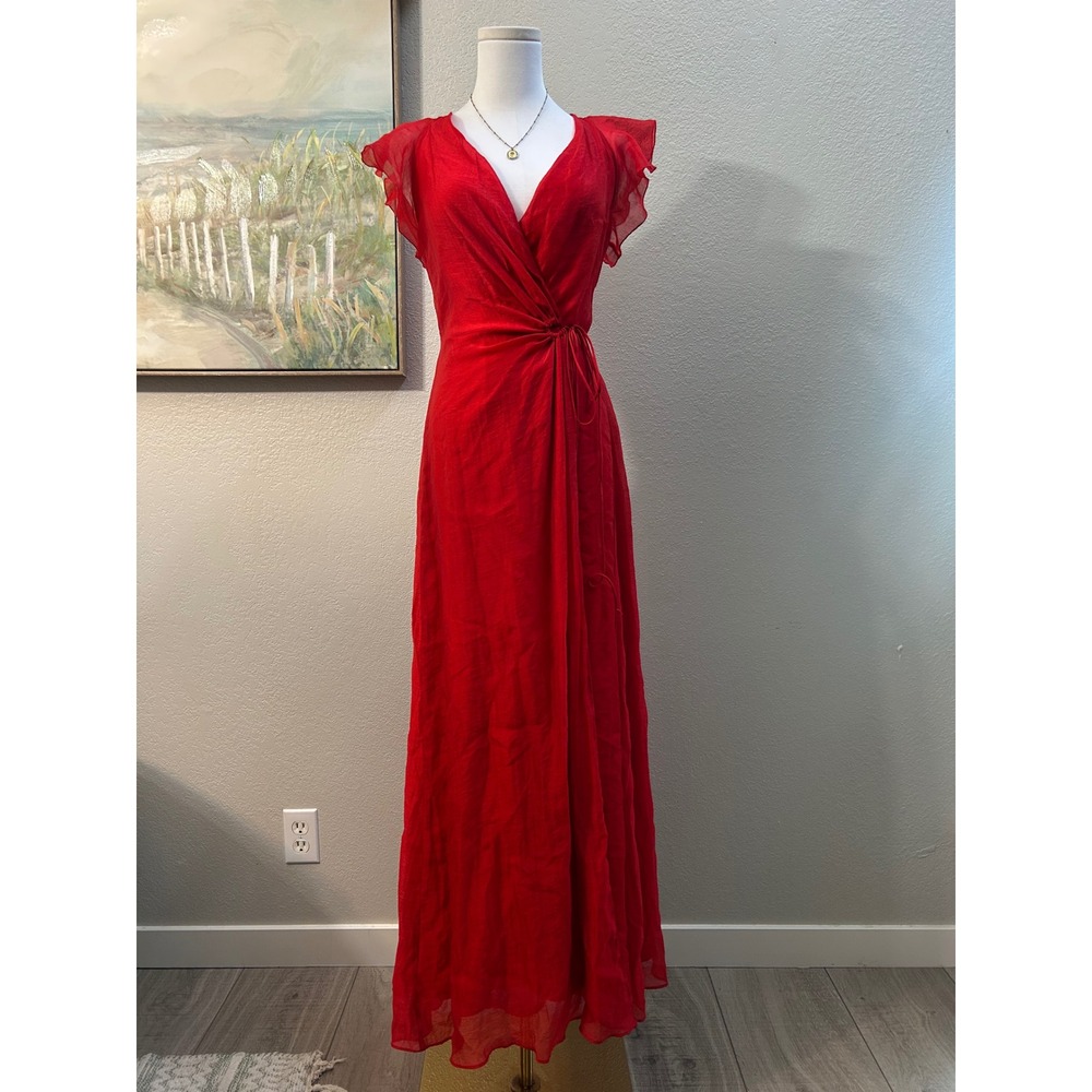 Vintage Red Fairycore Y2K Dress | Rubber Ducky Romantic Chiffon Wrap Dress S